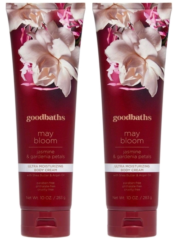 2 New GoodBaths May Bloom (Jasmine & Gardenia Petals) Ultra Moisturising Body Cream with Shea Butter & Argan Oil - 283g Each