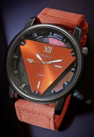 New Stylish Bold Orange Quartz Watch with Luminous Hands & Roman Numerals Nylon Strap Boxed