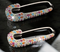 925 silver Fabulous Colourful Rhinestone Paperclip Style Drop Earrings Approximately 1.06 x .45 inch. Stamped