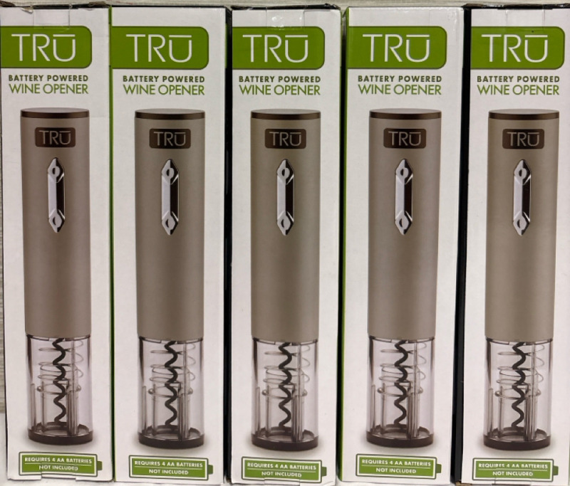 5 New Tru Battery Powered Wine Opener | Requires 4 AA Batteries| Each Box Measures 10" | Retails over 50 CAD