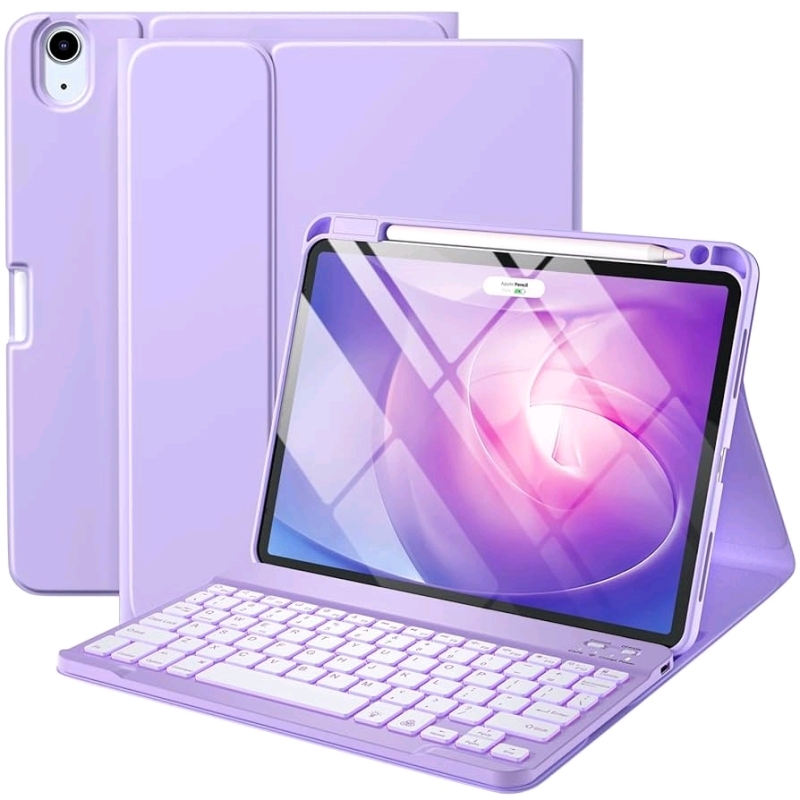 As-New in Box | Harvopu Keyboard Case Compatible with iPad Air 11-inch M2/ 10.9 Inch Air 5th 4th Generation Case with Keyboard-Backlit Detachable, Folio Cover with Pencil Holder for Air 11 2024/Air 5/Air 4 (Purple)