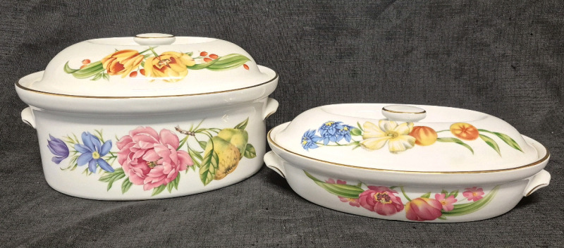 2 Vintage Royal Worcester Pershore Pattern Oval CasseroleDises - 10.25" Long & 4.25" Deep and 10.25" Long & 2.25" Deep
