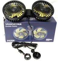 USB-Powered Double-Head Vehicle Fan F4208 - Tested for Power, Broken Headrest Attachment Point