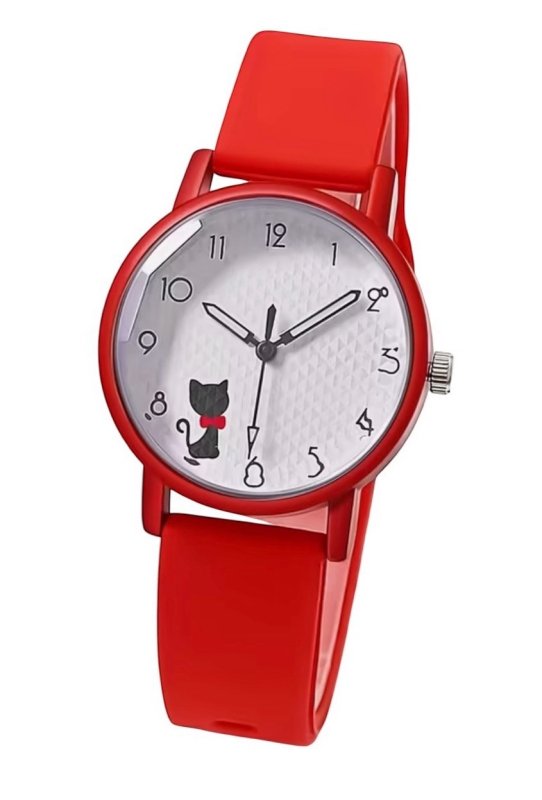 New Cat Red Versatile Simple Quartz Watch with Silicone Strap
