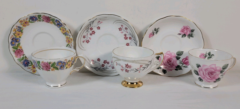 Three (3) Sets Royal Vale Cups & Saucers . All Cups and Saucers Ring True