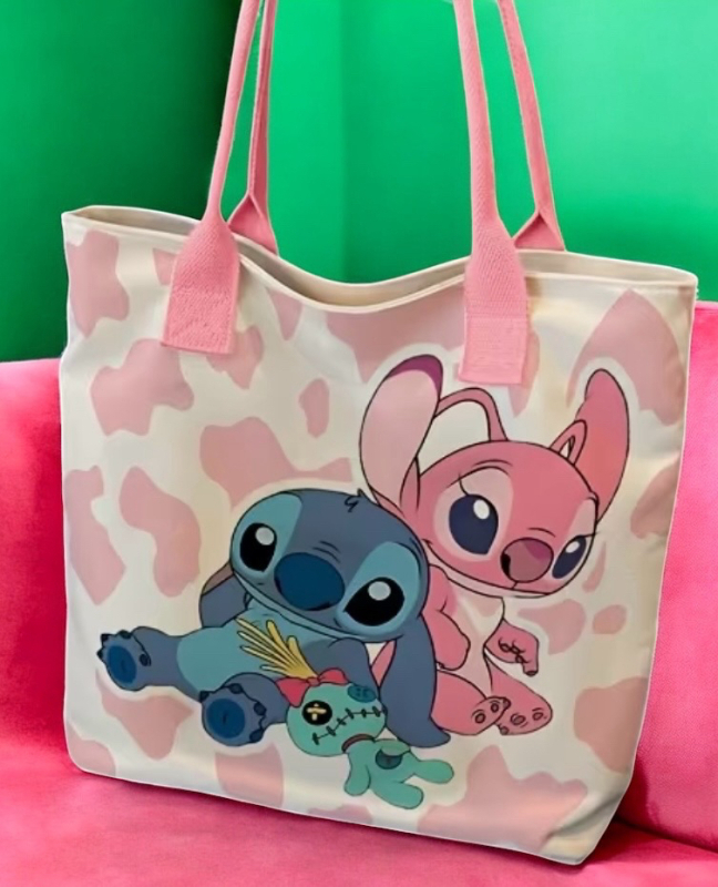 New Stitch & Lilo Canvas Tote Bag Large Print Messenger Bag with Zipper Closure Hand Washable Unlined Approximately 11 x 15 x 3 inch