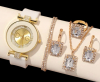 New DQG Elegant Ladies Quartz Watch Round Dial Soft Silicone Strap 2 Extension Bracelets Adjustable Ring Necklace and Lever Earrings - 2