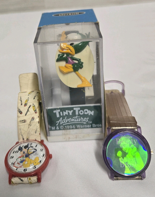 3 Vintage | Disney Kids Watches | Includes Beauty & The Beast, Mickey Mouse & Tiny Toon Adventures