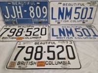5 Vintage 1970's British Columbia License Plates