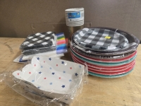 17 New Packs | Party Lot Includes Napkins, Plates, Cups & Hot Dog Trays