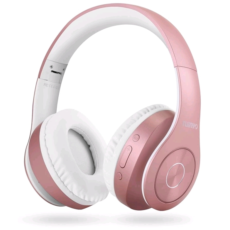 As-New TUINYO TP 19 Bluetooth Headphones Wireless, Over Ear Stereo Wireless Headset 35H Playtime with Deep Bass, Soft Memory-Foam Earmuffs, Built-in Mic Wired Mode PC/Cell Phones/TV- Rose Gold (Gold)