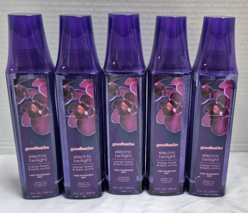 5 New Goodbaths Electric Twilight Body Fragrance Mist 226mL Orange Flower & Black Orchid