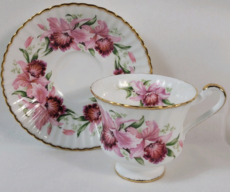 Vintage Paragon " Pink Orchid Flower " Cup & Saucer Set. Both Ring True