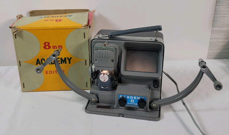 Vintage Academy 8mm Film Editor . Tested Powers Up , Bulb Working - Not Tested Beyond Power Up
