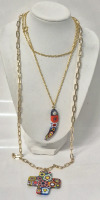 2 Vintage Murano Style Millefiori Horn of Plenty & Cross Necklaces