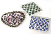 3 Vintage Bling Bling Brooches - 1.5" to 2" Long