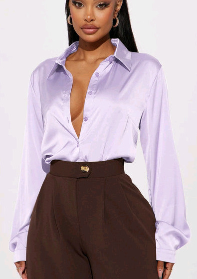 New - Size XS Ladies Fashion Nova Smooth Talkin' Button Down Top - Lavender . Stock photos used