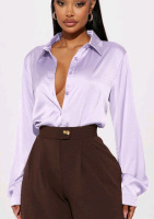 New - Size XS Ladies Fashion Nova Smooth Talkin' Button Down Top - Lavender . Stock photos used