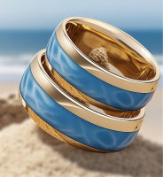 Two 8mm Fashionable 316L Stainless Steel Rings Creative Sea Pattern Sizes 10 and 13