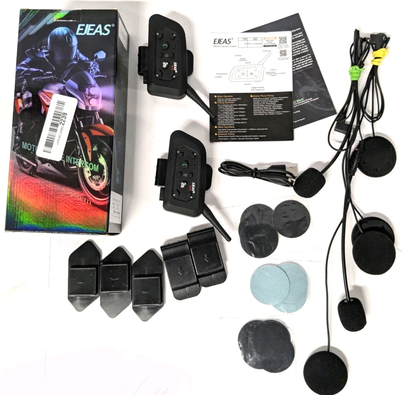 As-New in Box | EJEAS Motorcycle Helmet Bluetooth Headset V6 Pro, 2-Way 1200M Motorbike Helmet Intercom Communication System for Ski/ATV/Dirt Motorbike/Off Road for Full-face Helmet Flip-up Helmets (2 Pack)