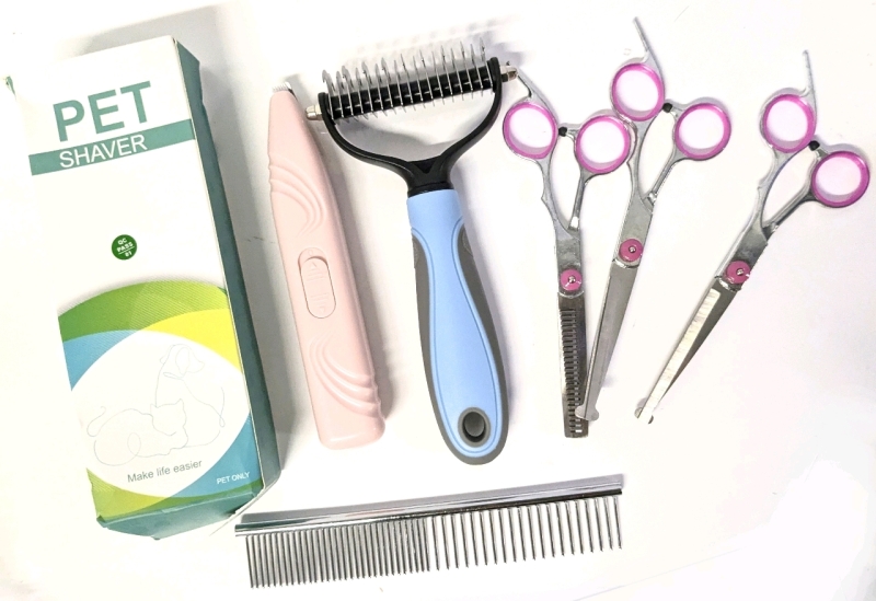 New Pet Grooming Tools : Battery-Powered Toe-Fluff Shaver, Deshedding Brush & 4pc Scissor & Comb Set