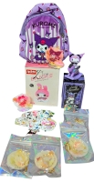New KUROMI & MY MELODY Love : Puzzle Bricks Toys, 2 Figures (1 in Box), Mini Kuromi Backpack, 25+ Stickers & 6 Acrylic Standees 2.5" Tall