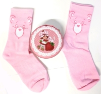 2 New Pairs Size 40-43 CARE BEAR Socks & Mini STRAWBERRY SHORTCAKE Jewelry Box (3.8" Diameter &times; 1.75" Tall)