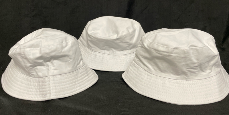 3 new, one size, white bucket hats