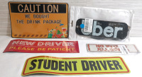 5 New Stick On Car Signs, Including Light-Up Uber USB Sign | Largest Sticker is 8&frac12;" Long, 5&frac12;" Wide