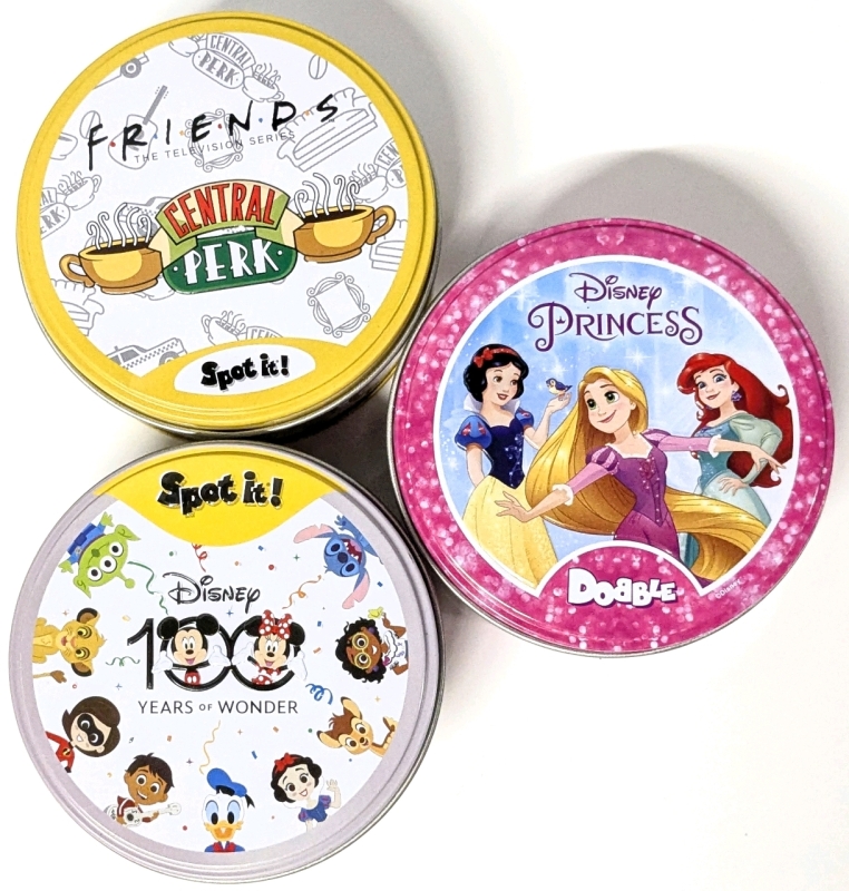 2 New SPOT IT! Games in Tins: Disney 100 Years of Wonder & Friends + DOBBLE : Disney Princess in Tin