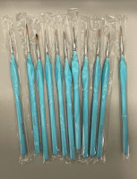 11 New wood-handled, fine tip artist brushes. Approximately 8&rdquo; tip to tip.