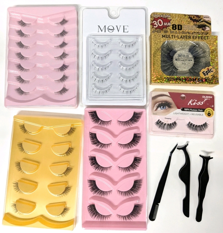 6 New Packs False Eyelashes Up to 30mm + 3 Metal Eyelash Application Tools