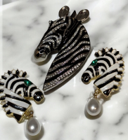 Wild Horse Zebra Statement Rhinestone Enamel Brooch Enamel Statement Drop Earrings 3.25 inch and earrings 2&rsquo;&rsquo; Drop see description for more