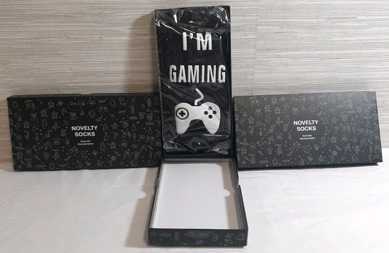3 New Pairs of Novelty Socks | Cotton Socks with Gaming Themes, Packages are 8&frac12;" Long, 4" Wide