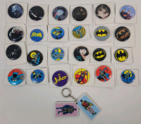24 Batman Buttons & One (1) Vintage Batman Keychain