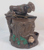 **RARE** Vintage Stoneware Tobacco Jar / Cigar Humidor . Hunter and Fox w/Tree Stump . Stamped and Numbered by WS & S , # 120 . No Cracks , Minor wear/chips on lid . Measures 8 &frac14;" tall & 6"&times;8" base