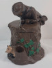 **RARE** Vintage Stoneware Tobacco Jar / Cigar Humidor . Hunter and Fox w/Tree Stump . Stamped and Numbered by WS & S , # 120 . No Cracks , Minor wear/chips on lid . Measures 8 &frac14;" tall & 6"&times;8" base - 2