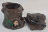 **RARE** Vintage Stoneware Tobacco Jar / Cigar Humidor . Hunter and Fox w/Tree Stump . Stamped and Numbered by WS & S , # 120 . No Cracks , Minor wear/chips on lid . Measures 8 &frac14;" tall & 6"&times;8" base - 5