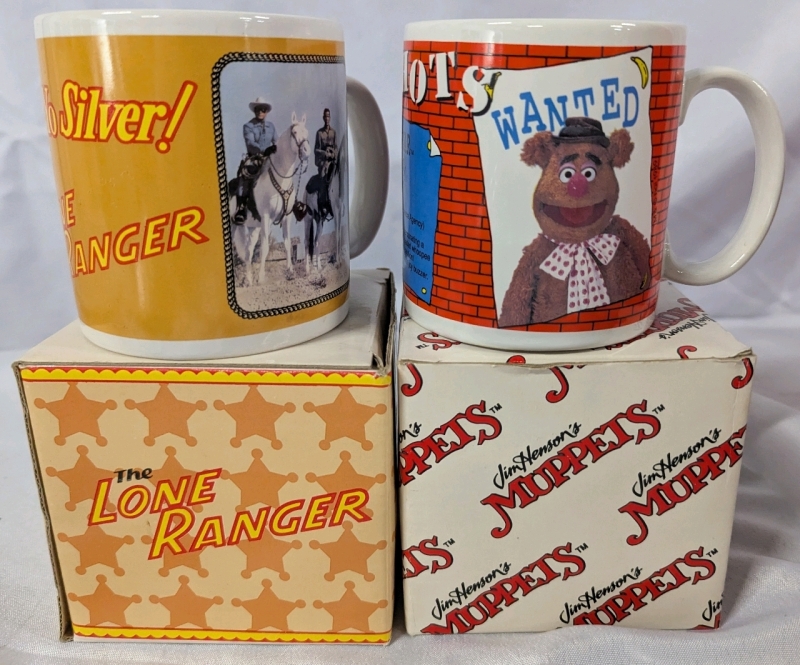 2 Vintage Pop Culture Mugs. Muppets & The Long Ranger with Boxes.