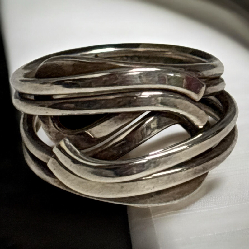 925 Sterling Modernist Knotted Wrap Ring Size 8.5 Stamped