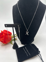 Willard Ribbon Pendant and Chain Necklace 17 inch Sparkling 4 inch Threader Earrings