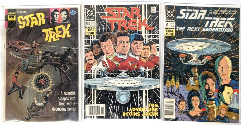 3 Vintage Issues STAR TREK : Whitman Comics #11358 , DC Comics First Issue #1, DC Comics First Issue #1 The Next Generation : Bagged & Boarded