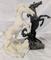 2 Vintage Franklin Mint "Battling Stallions" Porcelain Horse Figures.