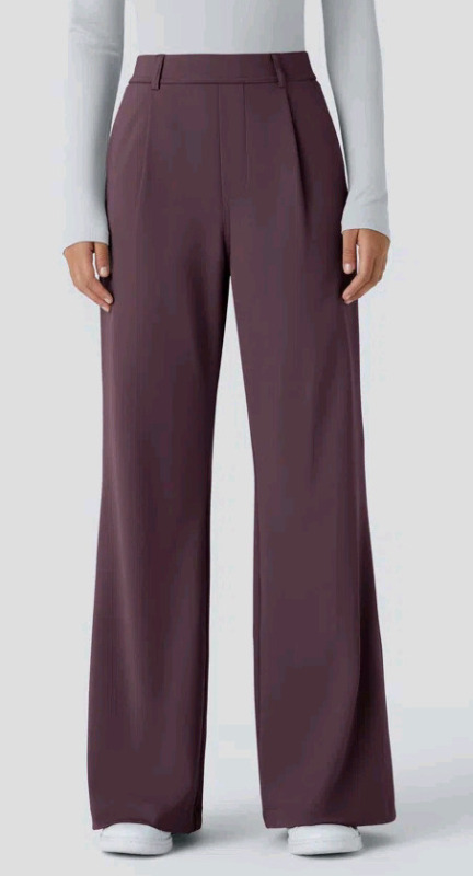 New - Size Medium Petite Ladies Halara High Waisted Side Pocket Work Flare Pants - Evening Purple