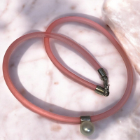 925 Sterling Silver Fresh Water Pearl Pink Jelly Chain with Sterling Finials Lobster Clasp Stamped Appropriately 15 inch Choker Style Unique