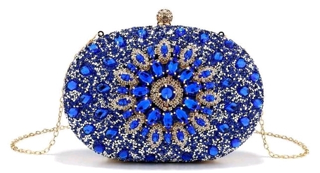 Gorgeously Ornate New Rhinestone Clutch Purse Absolutely Encrusted in Stones with Folding Top Handle & Optional Chain Strap - 8" &times; 2.6" &times; 5.75"