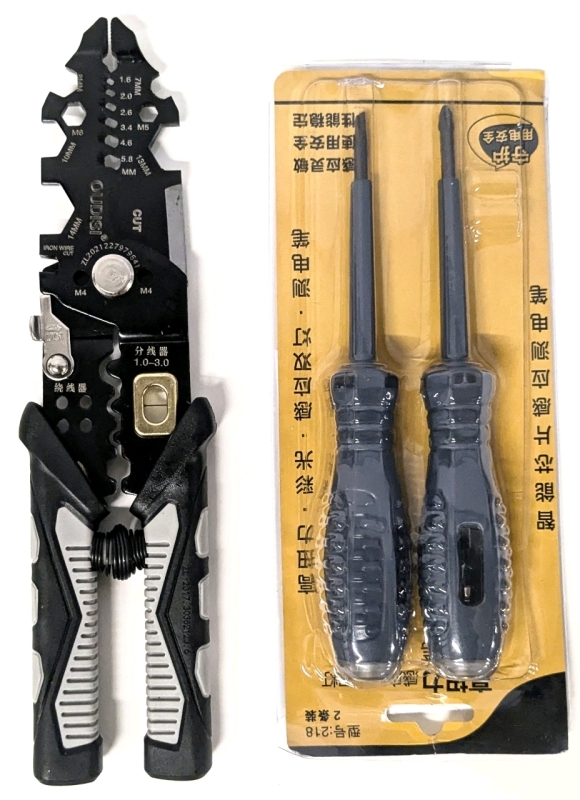 New Wire Stripper / Cutter Tool & 2pc Voltage Tester Slotted/Philips Head Screwdrivers