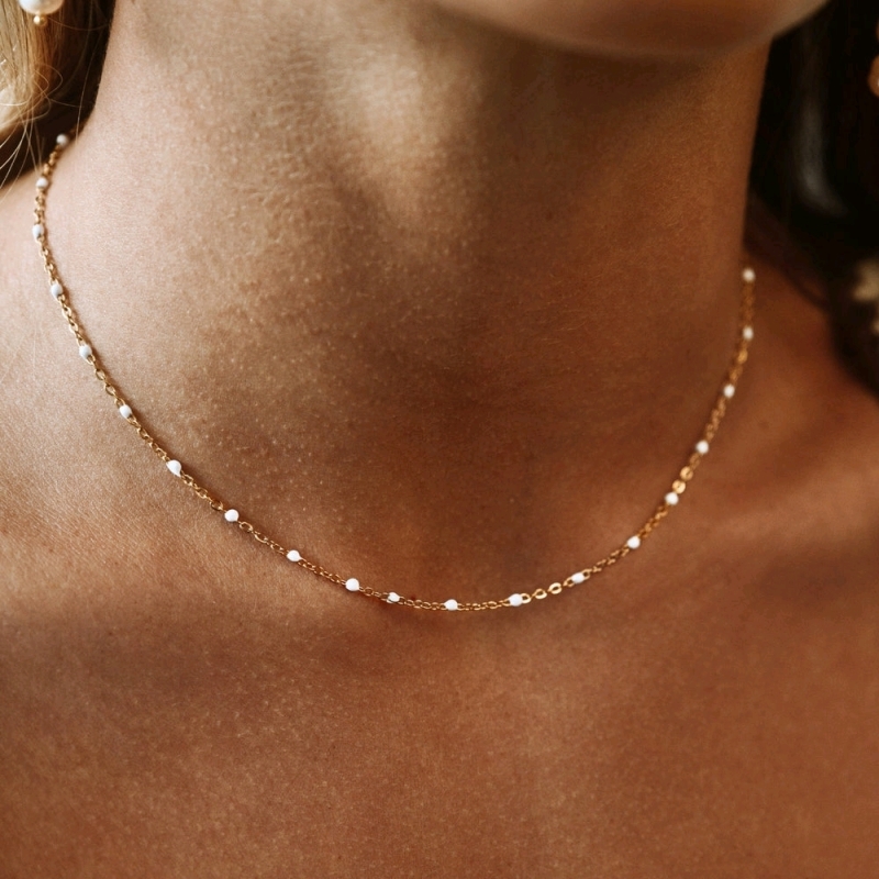 New ATOLEA White Beaded Choker, Hypoallergenic, Waterproof & Sweatproof Premium Stainless Steel + 18k Gold PVD Coating | Retails $74!