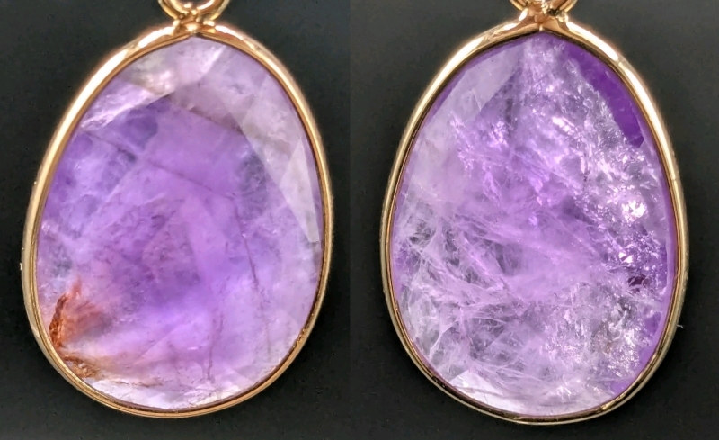 2 Gorgeous Deep Purple Presumed Amethyst Pendants (1 Has Faint Chevron Markings!) - 1" Long Each