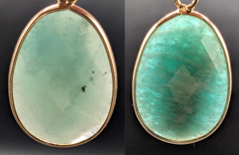 2 Lovely Possibly Aquamarine & Amazonite Pendants - 1" Long Each